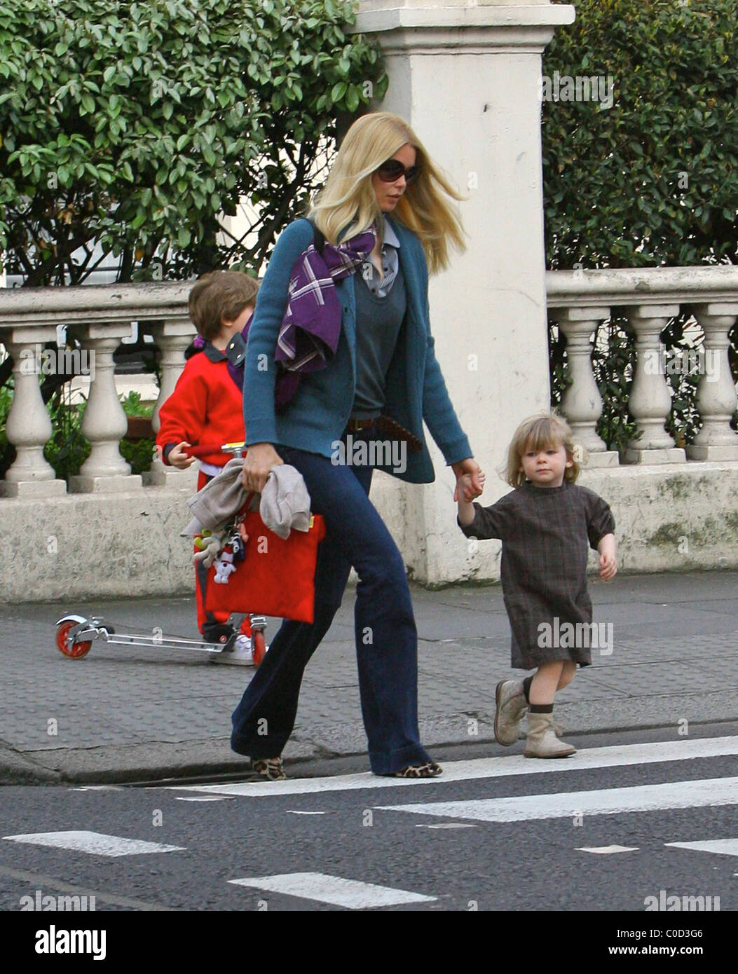 Claudia Schiffer walking her children Clementine and Caspar to school ...