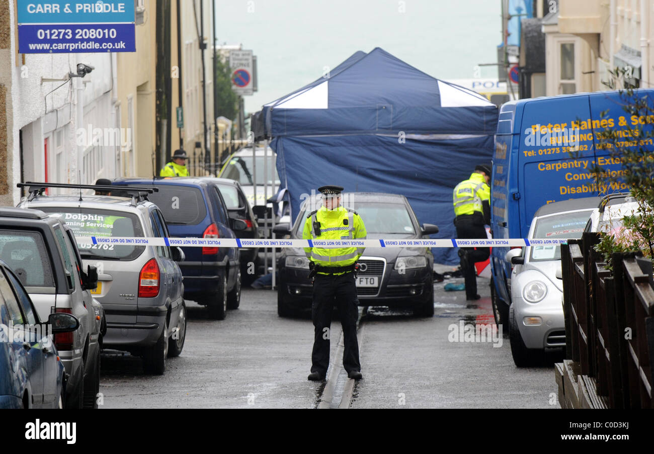 Scene of a shooting in Rock Street, Brighton. The Police opened fire on Michael Fitzpatrick during a raid, he died in hospital Stock Photo