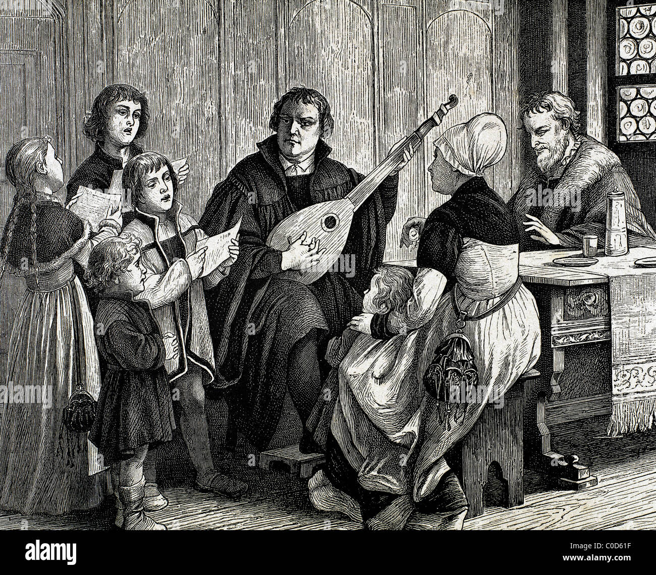 Martin Luther, (Eisleben, 1483, Eisleben, 1546). German reformer. Luther played the lute at the home of Ursula Cotta. Stock Photo