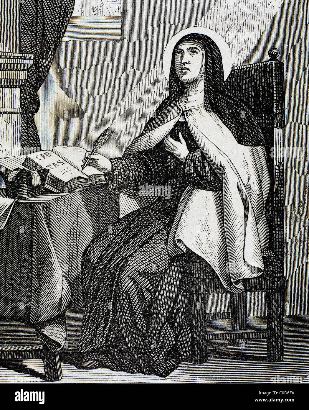 Teresa of Avila (1515-1582). Religious reformer of the Carmelite Order. Engraving by Capuz. Stock Photo