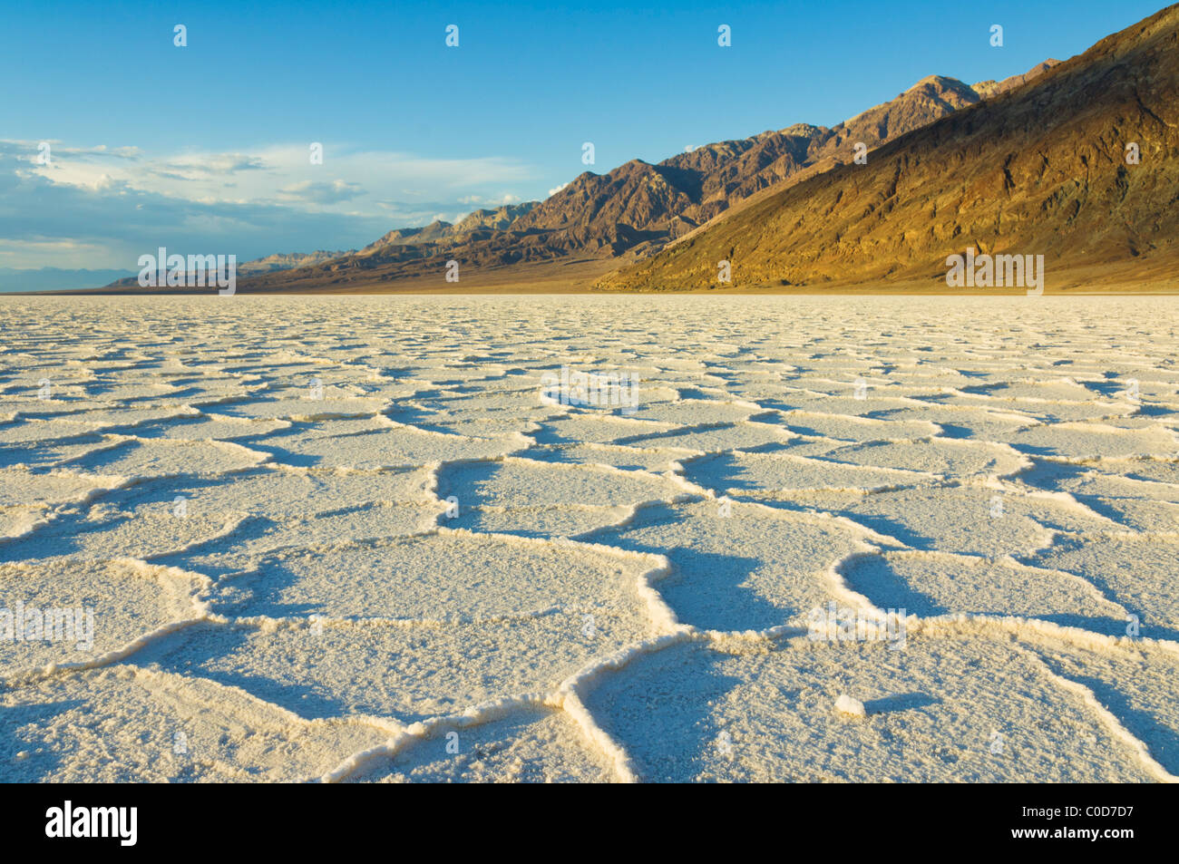 Salt pan polygons at Badwater Basin Death Valley National Park, California, USA Stock Photo