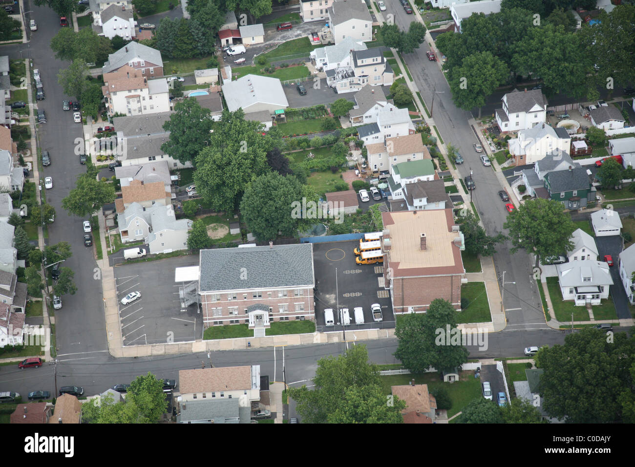 Aerial view of hillside board of education building hires stock
