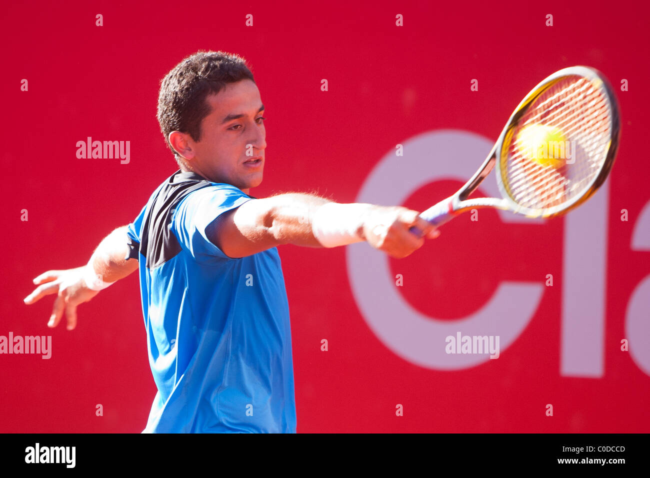 Spanish tennis player Nicolas Almagro hitting a backhand shot during ATP Buenos Aires - Copa Claro 2011 Stock Photo