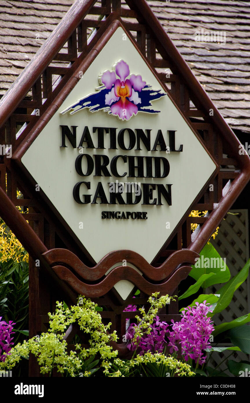 Asia, Singapore (Sanskrit for Lion City). National Orchid Garden located within the Botanic Gardens. Stock Photo