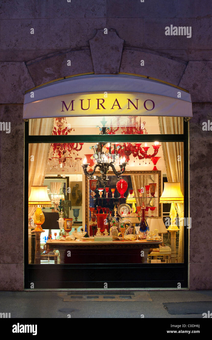 Murano store by night, Rome. Stock Photo