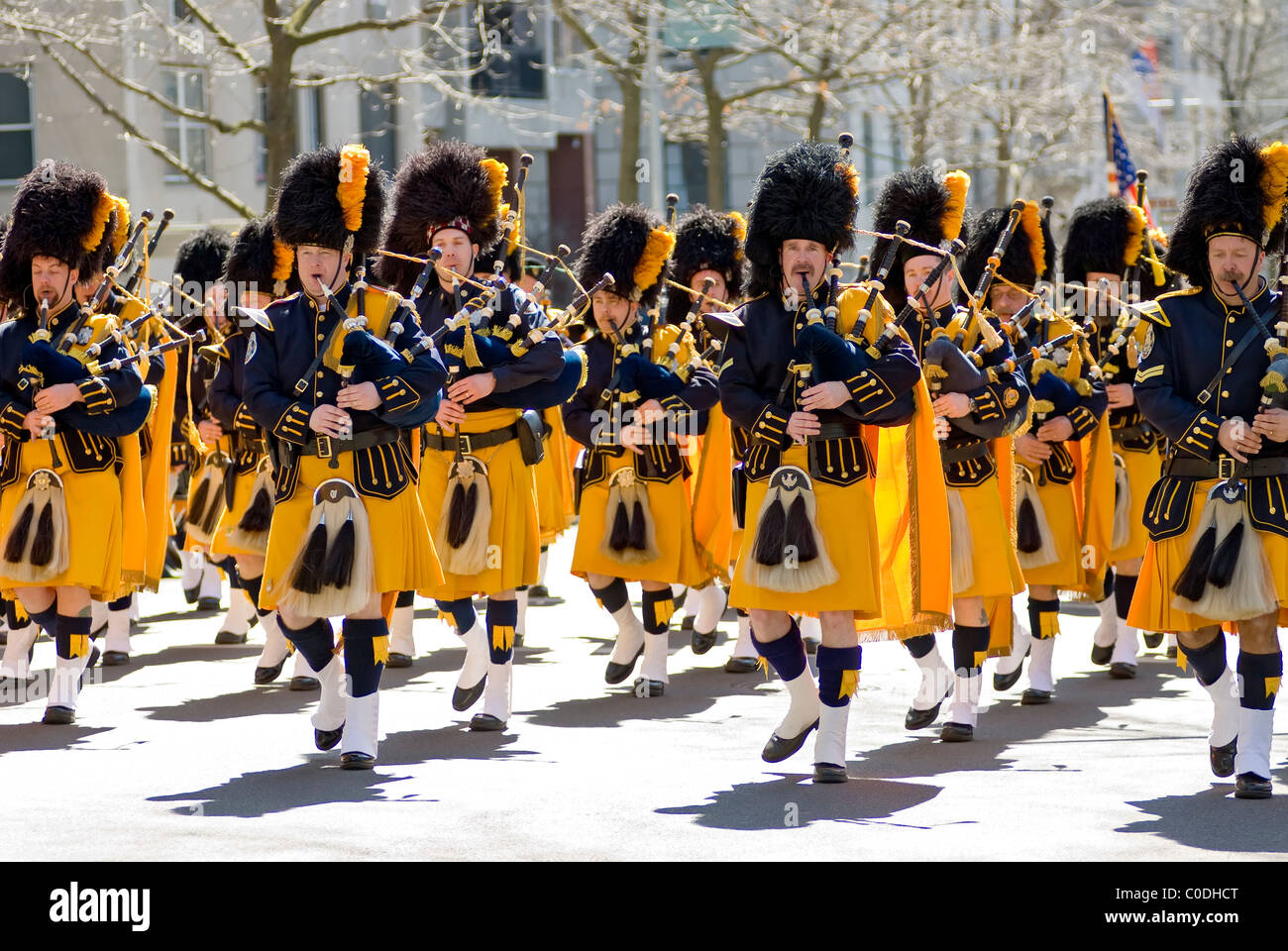 Bagpipers at the St. Patrick's Day Parade on Fifth Avenue, New York City. Stock Photo