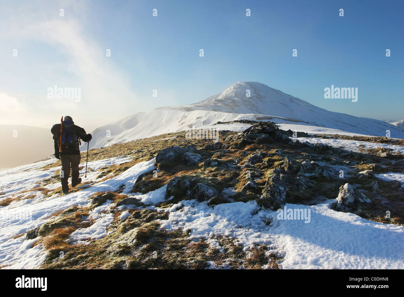 Hiker on the approach to Stob a'Choire Mheadhoin. Stock Photo