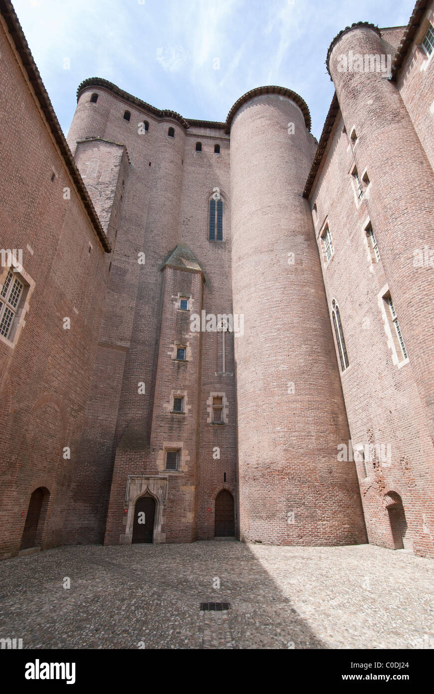 Courtyard and towers Palais de la Berbie, Bishops palace, Albi, Midi Pyrenees, France..UNESCO World Heritage site. Stock Photo