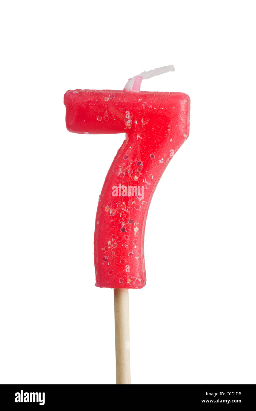 Birthday candle number seven isolated on white background Stock Photo