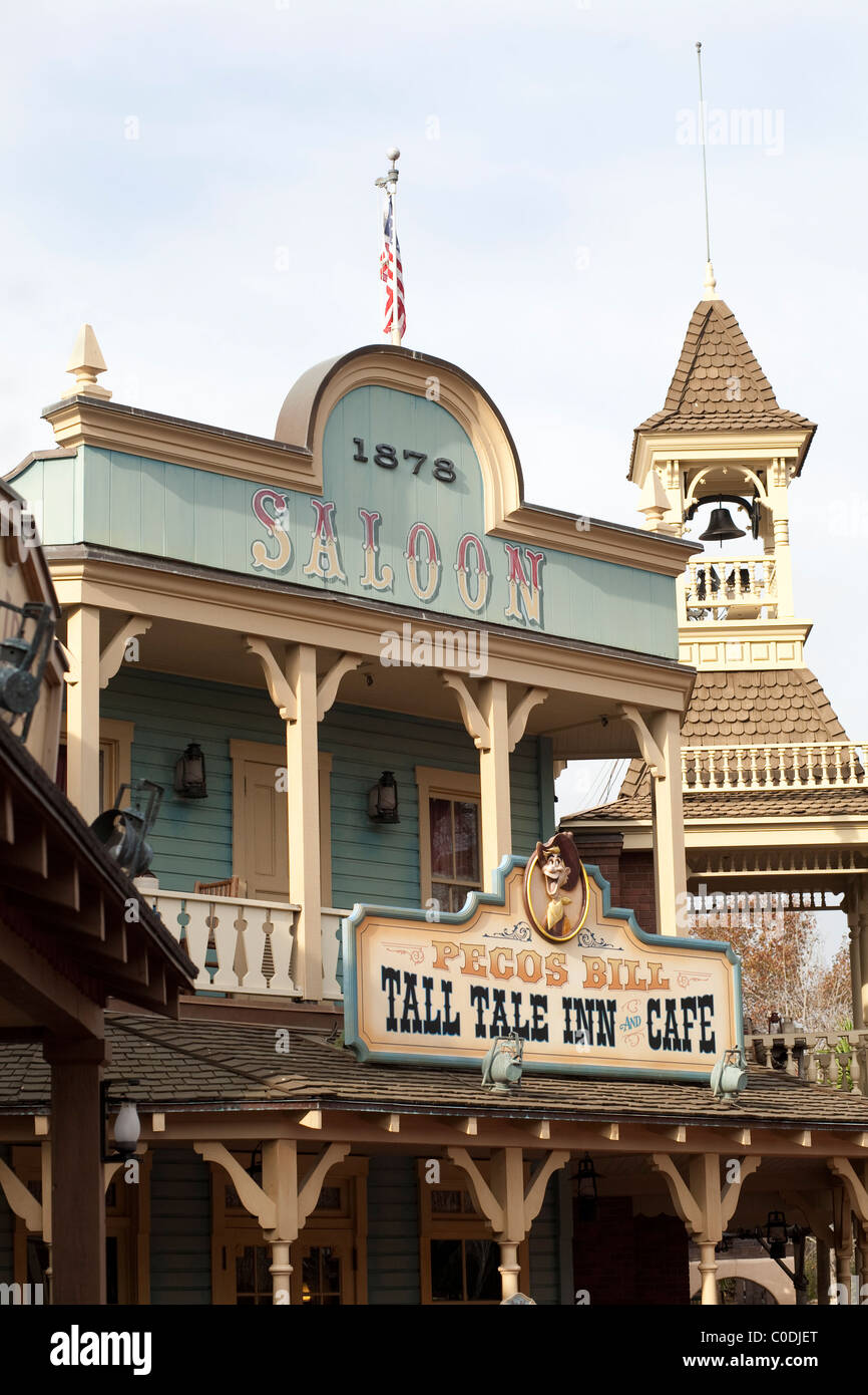 Pecos Bill's a cafe in the guise of a saloon in Frontierland of Magic Kingdom theme park at Disney World in Orlando, Florida. Stock Photo