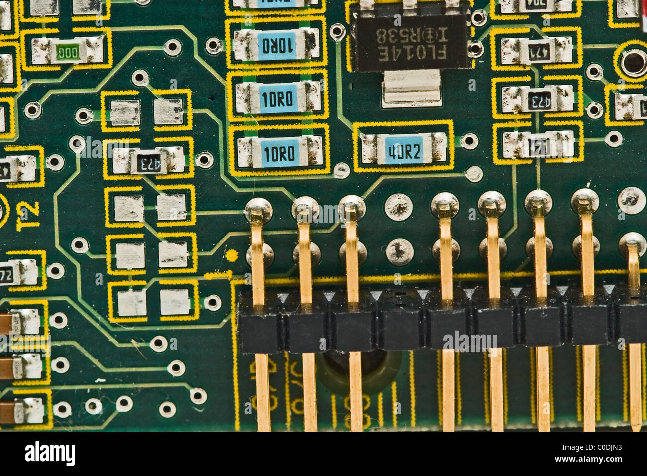 Close up of Circuit board with gold pins Stock Photo