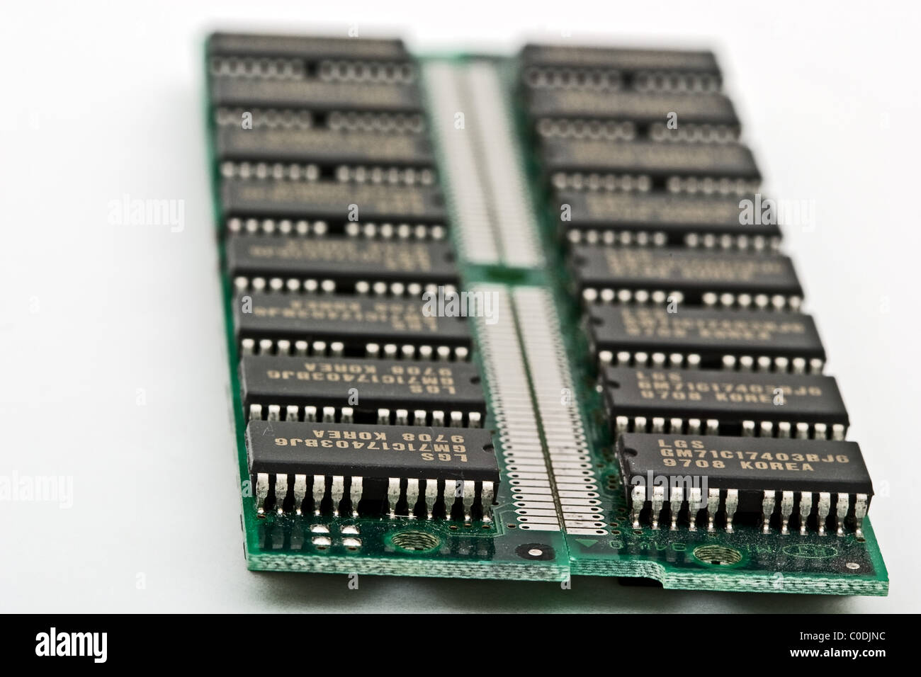 Circuit boards with silver connector on the bottom.  Memory chips Stock Photo