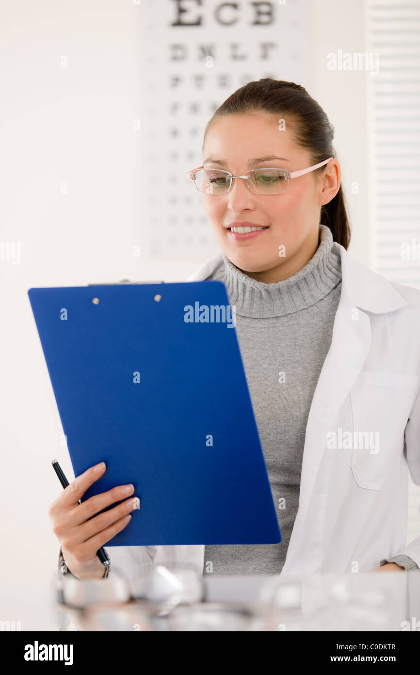 Optician doctor woman prescription glasses hires stock photography and