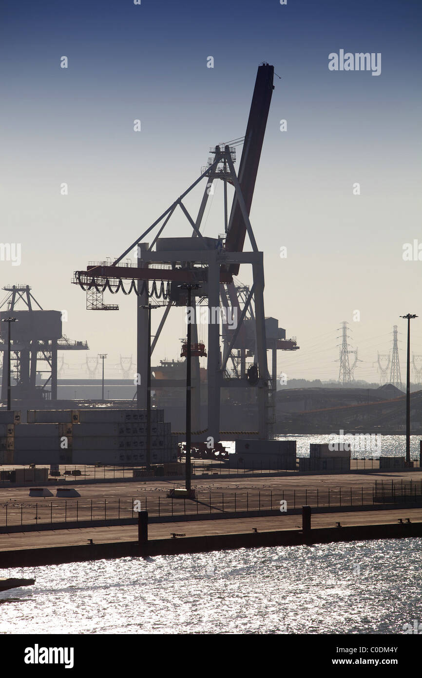 Cranes and containers at a European container terminal Stock Photo