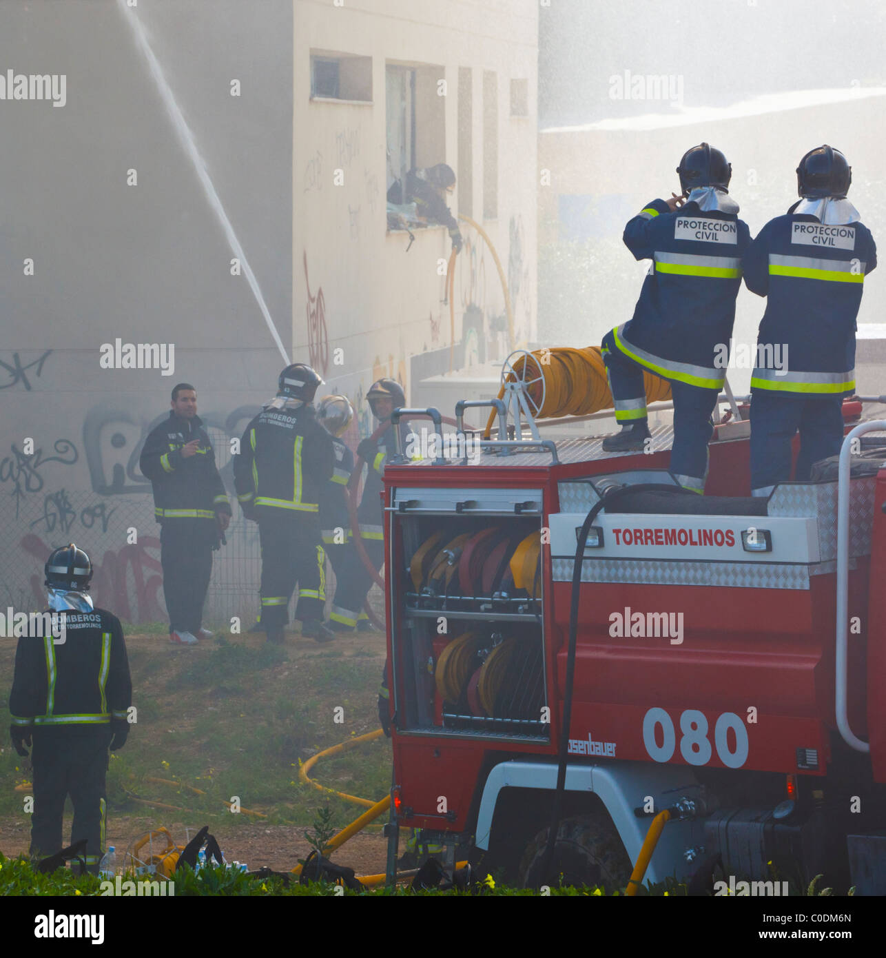 Firefighters at work, Torremolinos, Spain Stock Photo