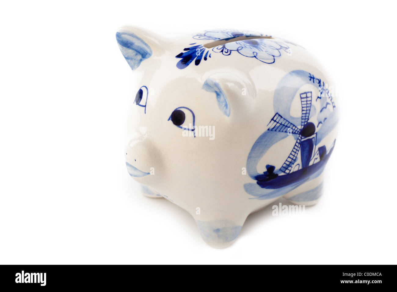 typical dutch delft blue piggy bank.  isolated on white background Stock Photo