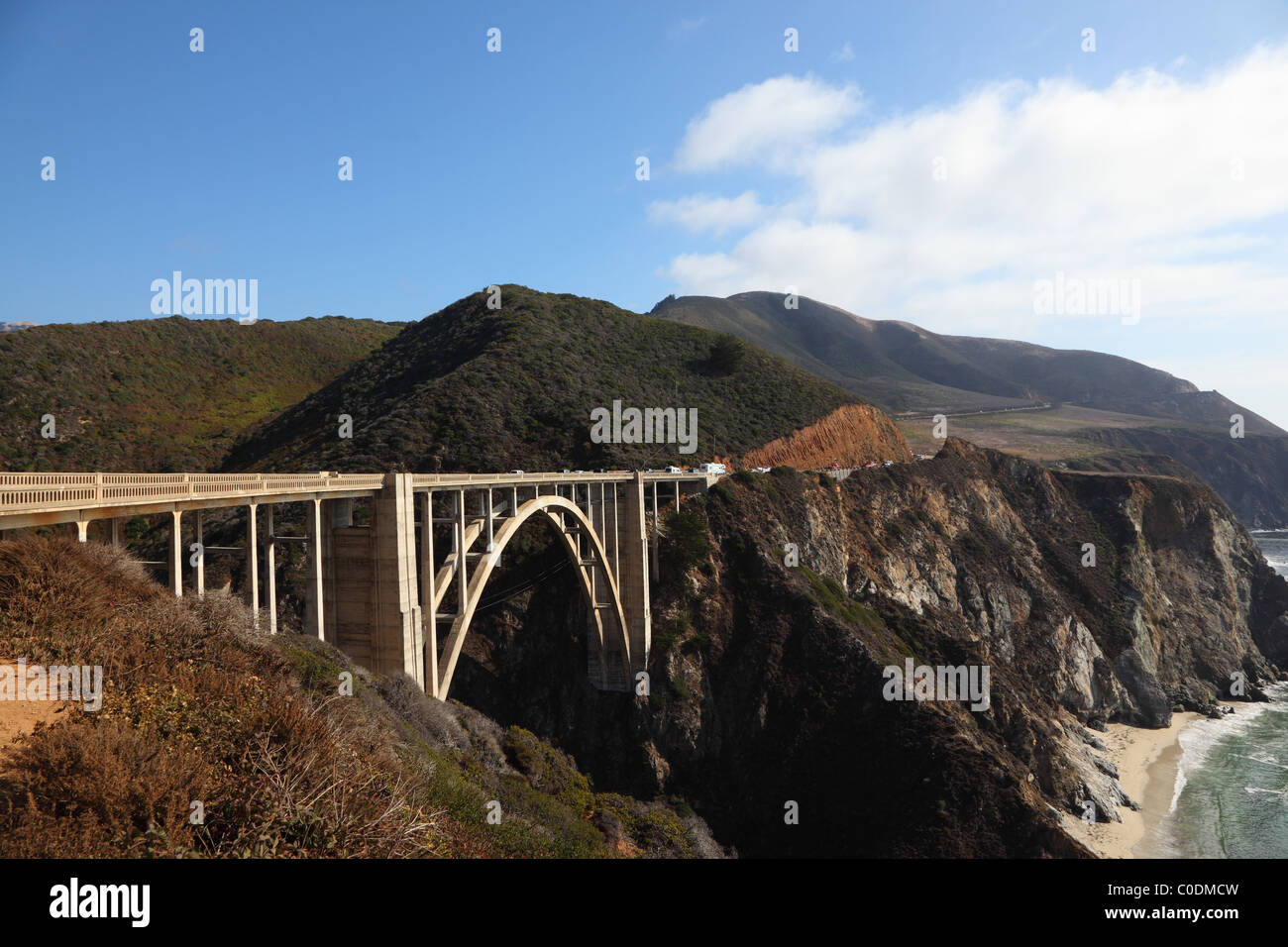 Huge viaduct on mountain road on Pacific coast USA Stock Photo