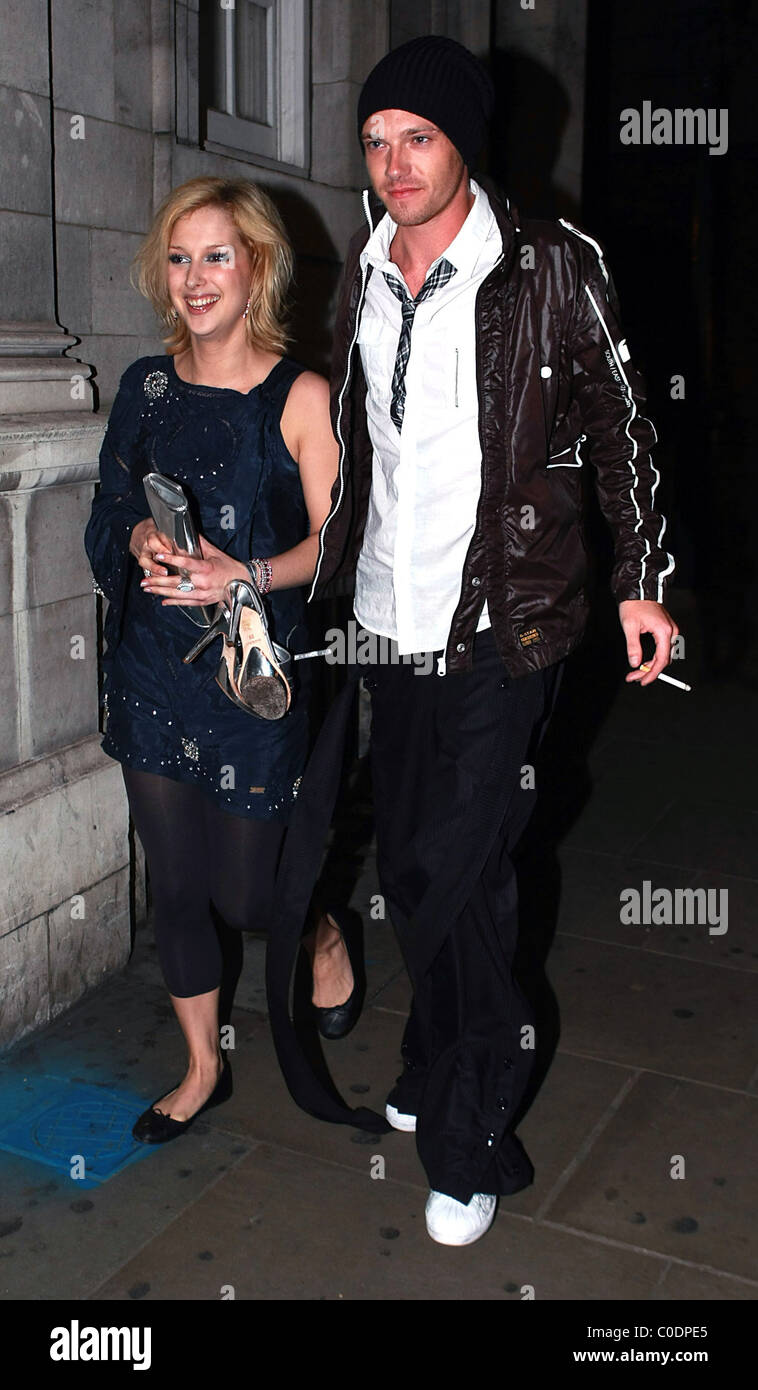 Gemma Bissix and Andrew Moss arrive at their hotel after the Soap Awards London, England - 03.05.08 Stock Photo