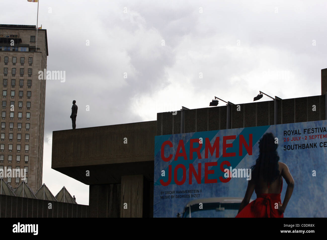 Antony Gormley sculpture on a rooftop. Part of the Event Horizon