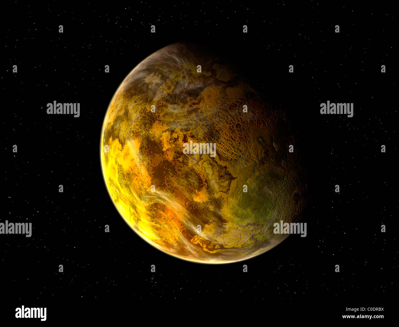 Illustration of a rocky and variegated extrasolar planet, Gliese 581 c. Stock Photo