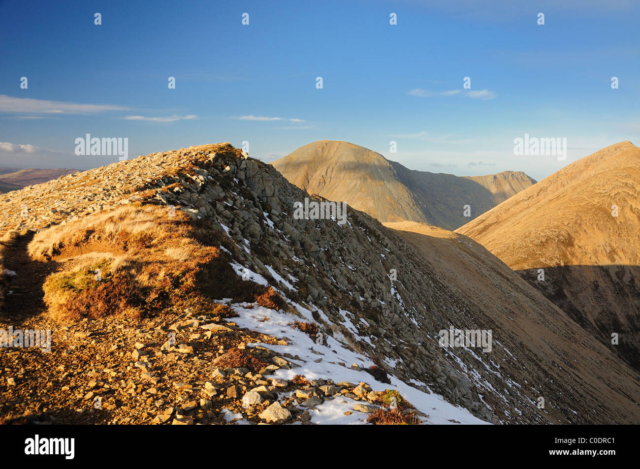 Ridge of Beinn Dearg Mheadhonach, With Glamaig and Beinn Dearg Mhor in the background Stock Photo