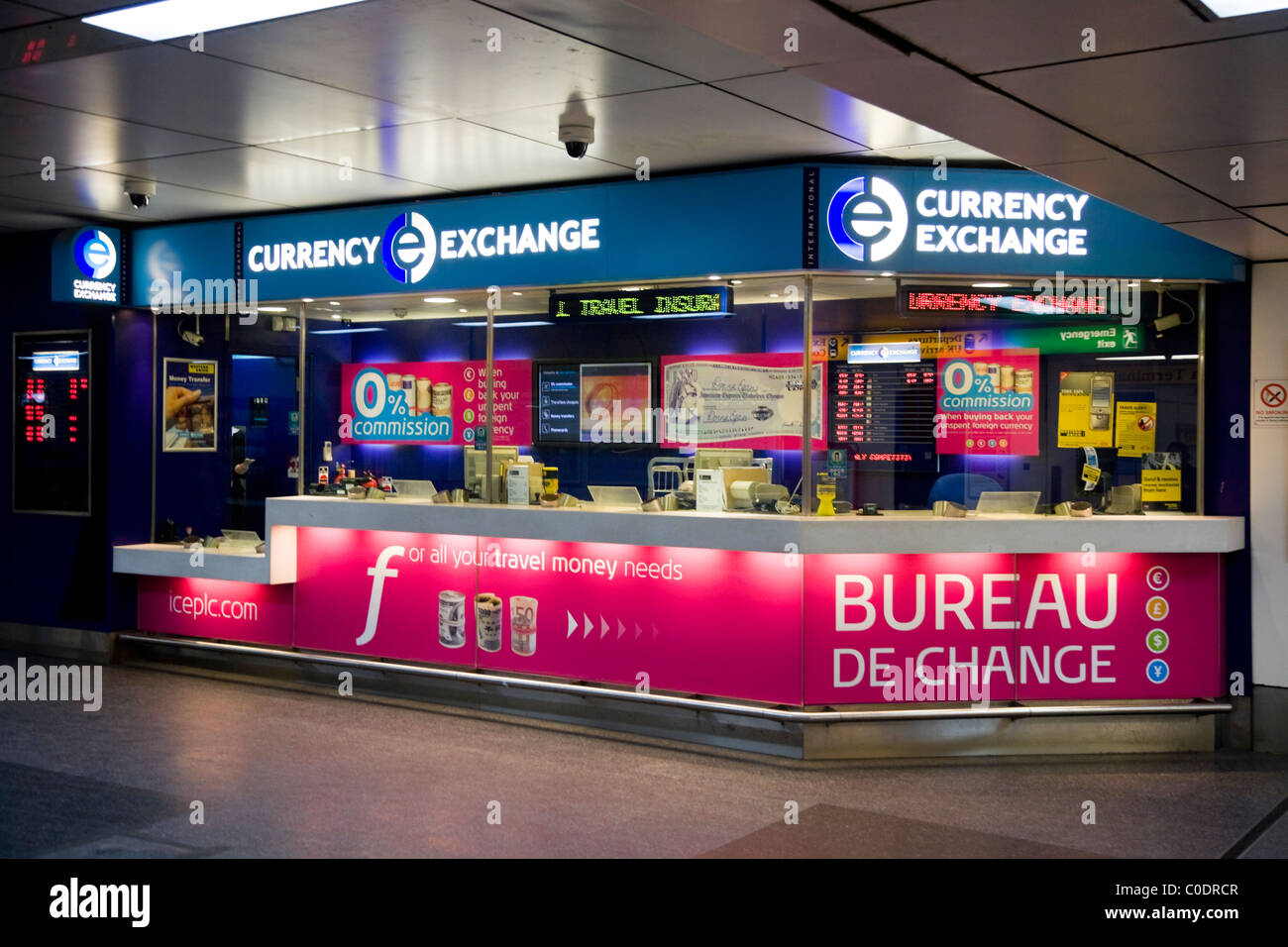 Bureau de Change office operated by International Currency Exchange – 'ICE'  Plc. South Terminal, Gatwick airport. London. UK Stock Photo - Alamy