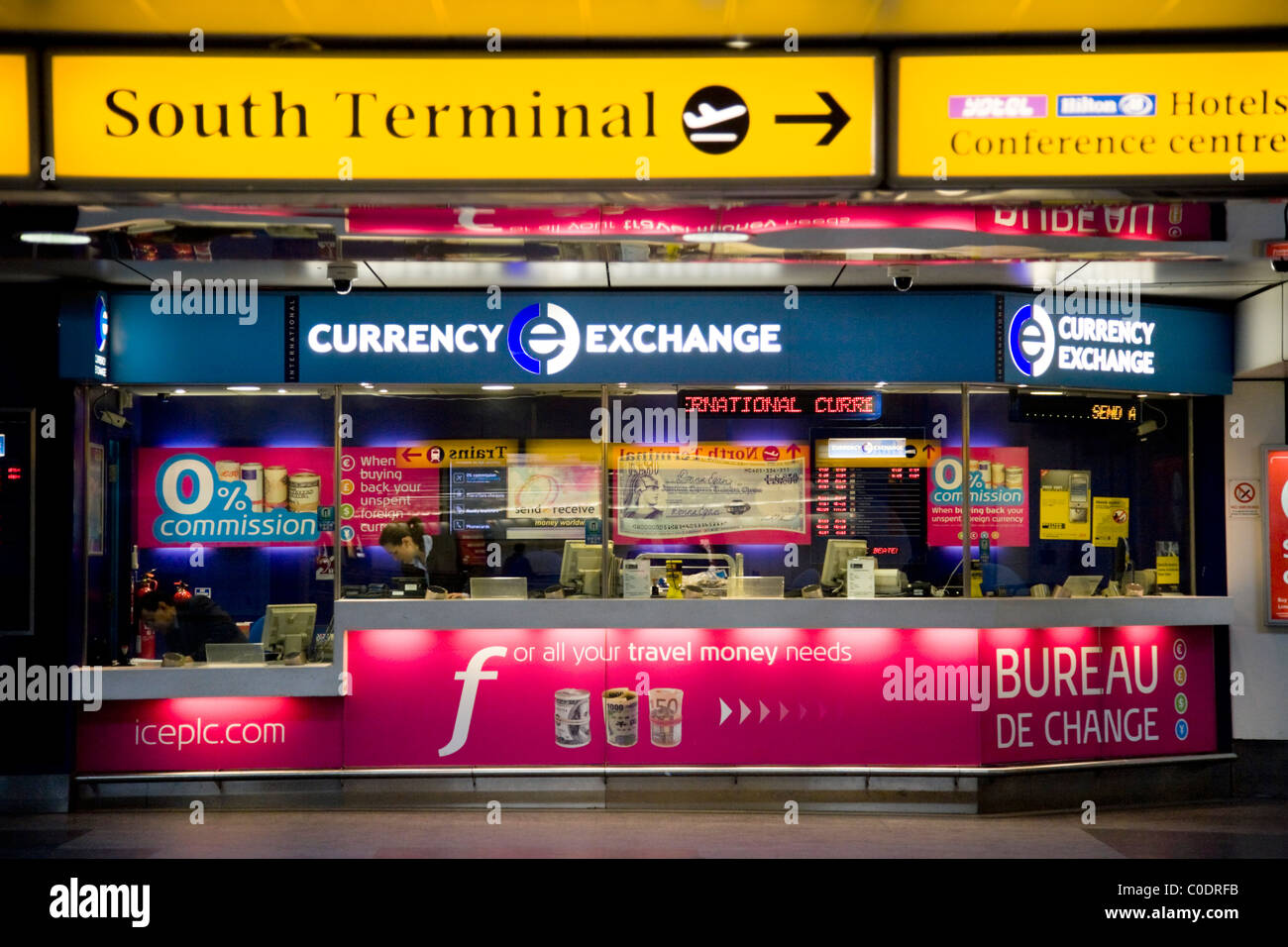 Bureau de Change operated by International Currency Exchange – 'ICE' Plc  bureau at South Terminal, Gatwick airport. London. UK Stock Photo - Alamy