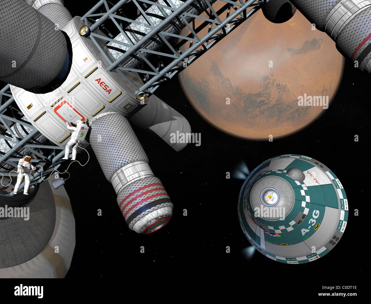 Artist's concept of a future space exploration mission. Stock Photo