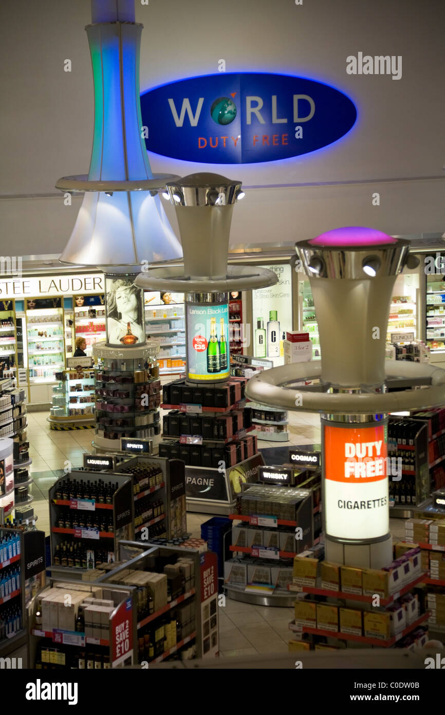 'World Duty Free' shopping area / shop / shops in the departure lounge of South Terminal. Gatwick airport. London. UK. Stock Photo