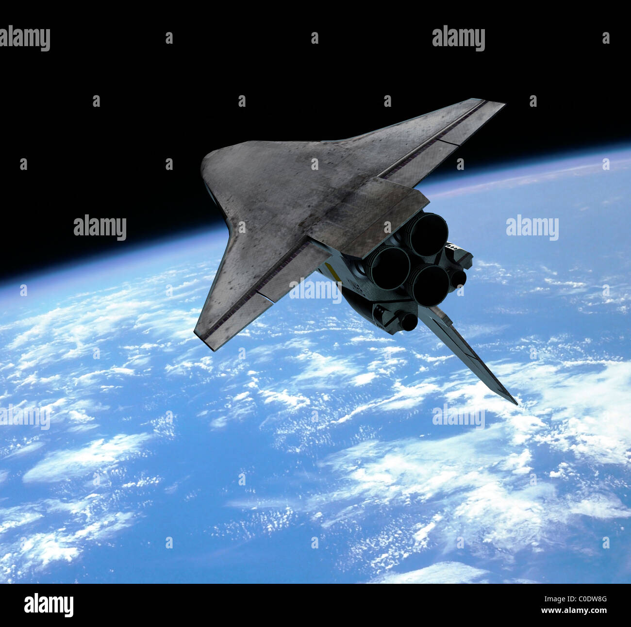 Artist's concept of a space shuttle entering Earth orbit. Stock Photo