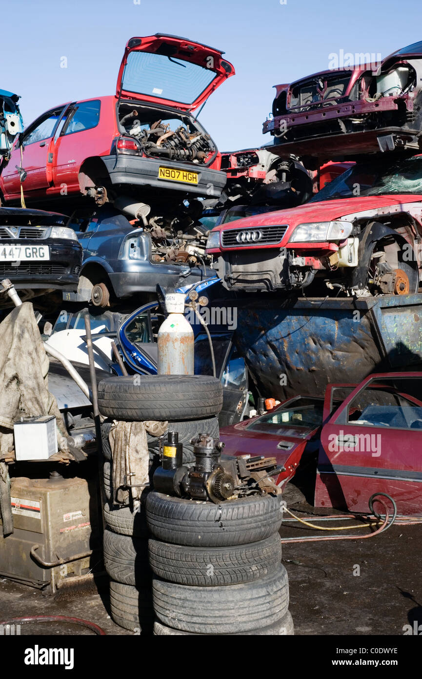 piles of cars and parts in a scrapyard Stock Photo Alamy