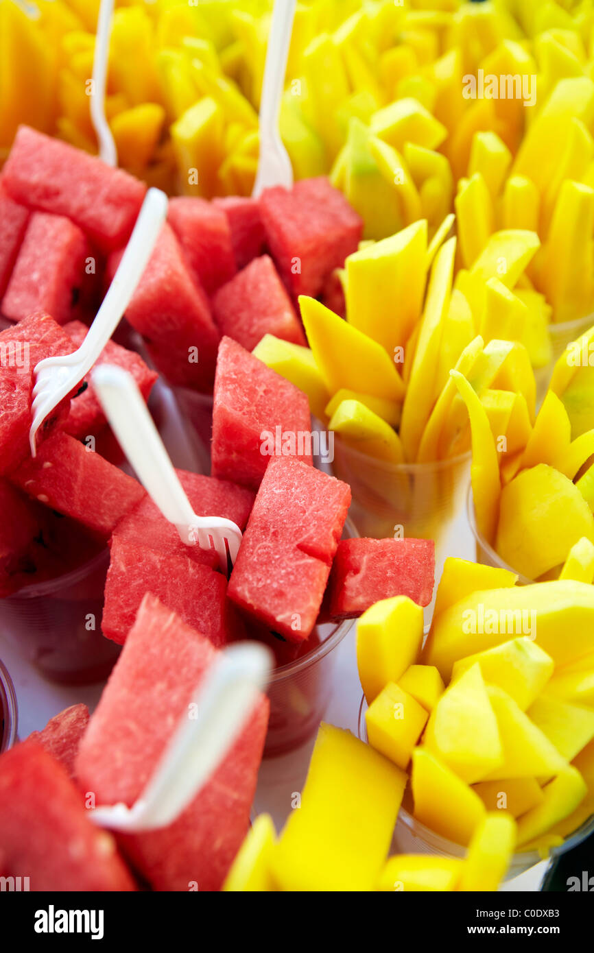 watermelon and mango fruit cups Stock Photo Alamy