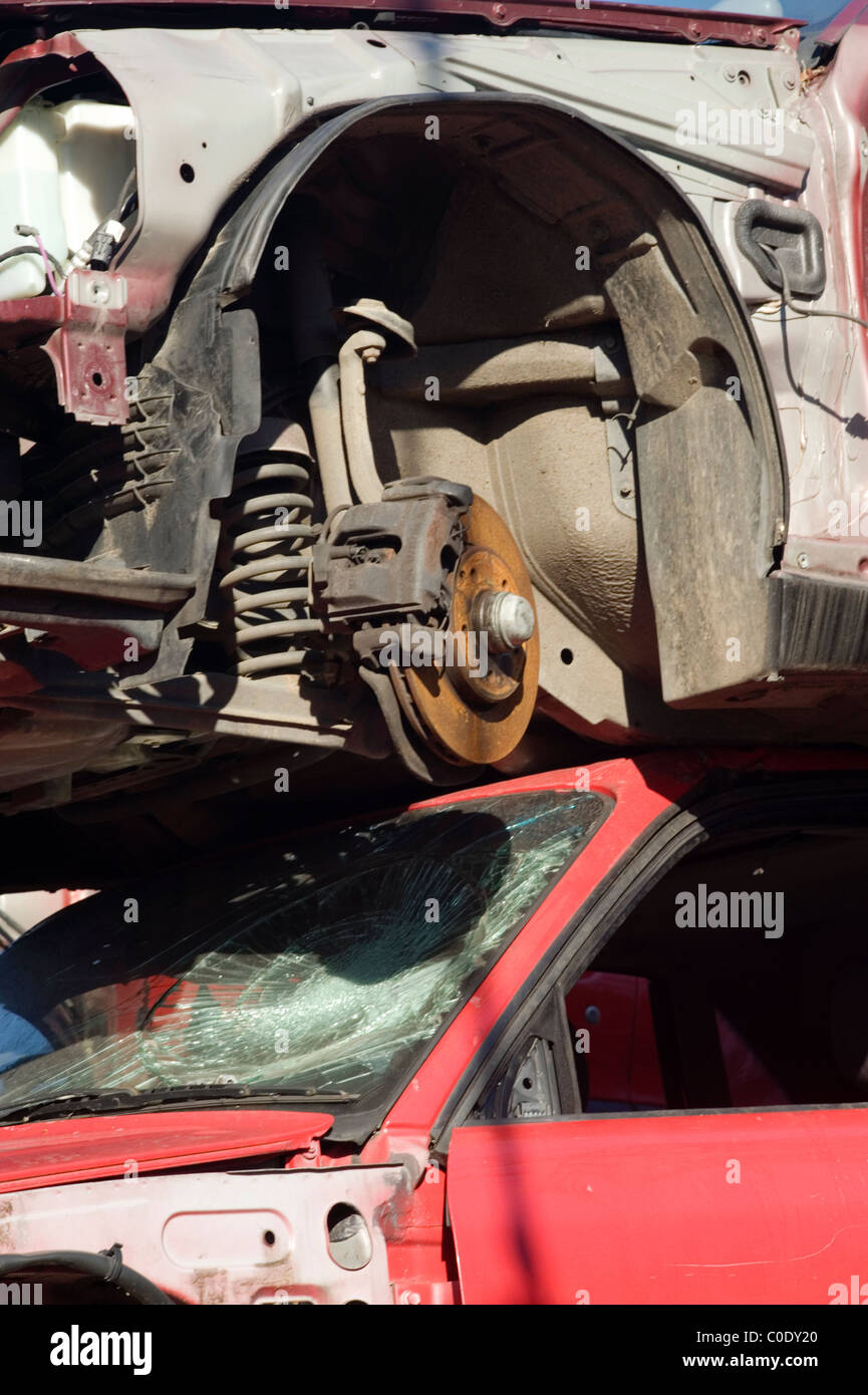 piles of cars and parts in a scrapyard Stock Photo Alamy