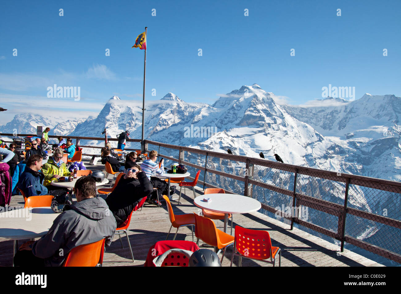 People on Mt Birg  Bernese Alps, Switzerland Stock Photo