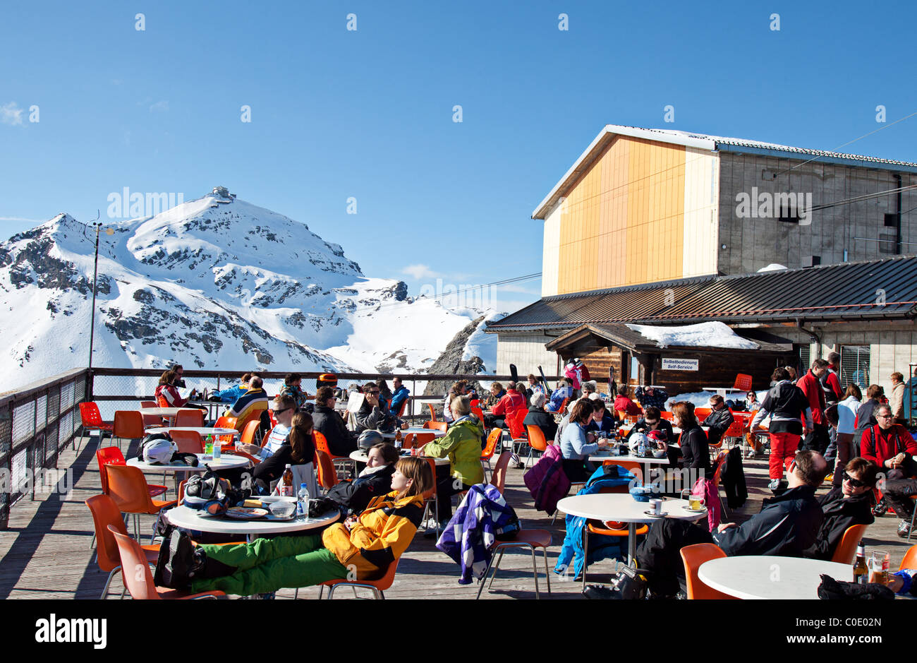 People on Mt Birg  Bernese Alps, Switzerland Stock Photo