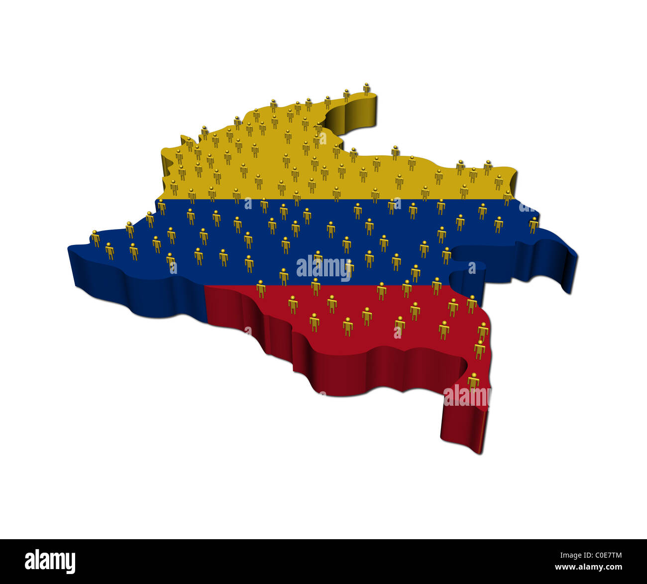 Colombia map flag with many abstract people illustration Stock Photo