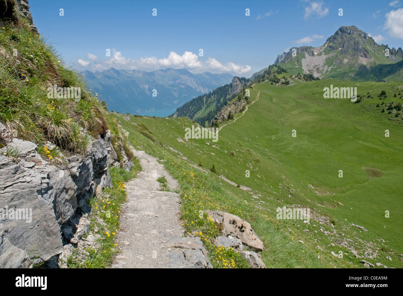 Impressive mountain landscapes near the Schynige Platte alpine gardens, Switzerland, with the peak of the Loucherhn to the right Stock Photo