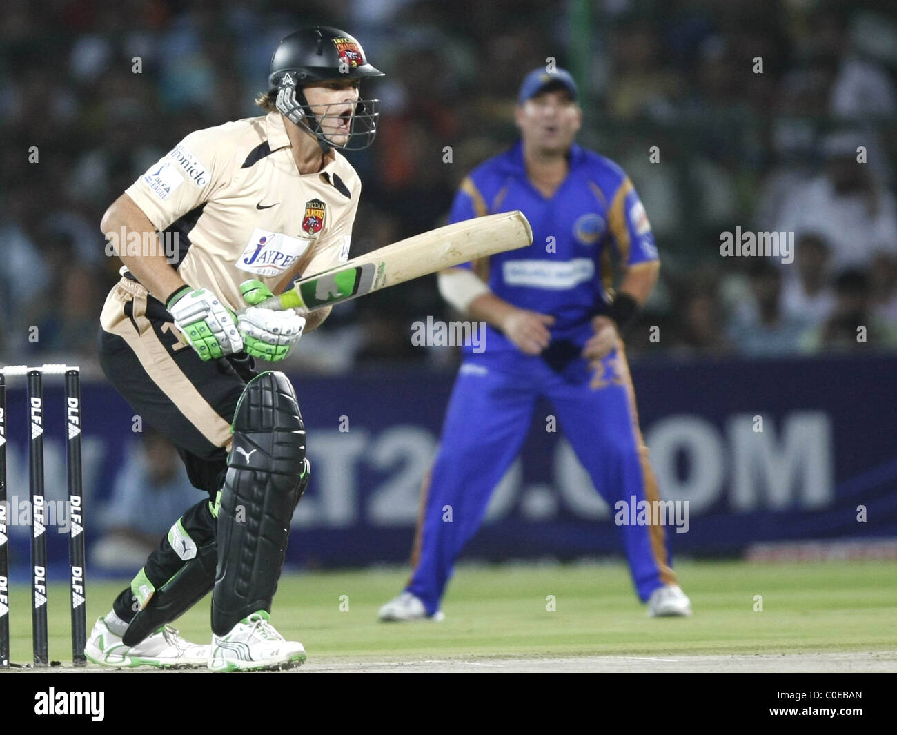 Adam Gilchrist Hyderabad Deccan Chargers Plays A Shot During The Match Against Rajasthan Royals At The Ipl T20 Match At Sawai Stock Photo Alamy