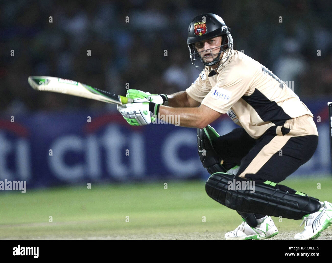 Adam Gilchrist Hyderabad Deccan Chargers Plays A Shot During The Match Against Rajasthan Royals At The Ipl T20 Match At Sawai Stock Photo Alamy