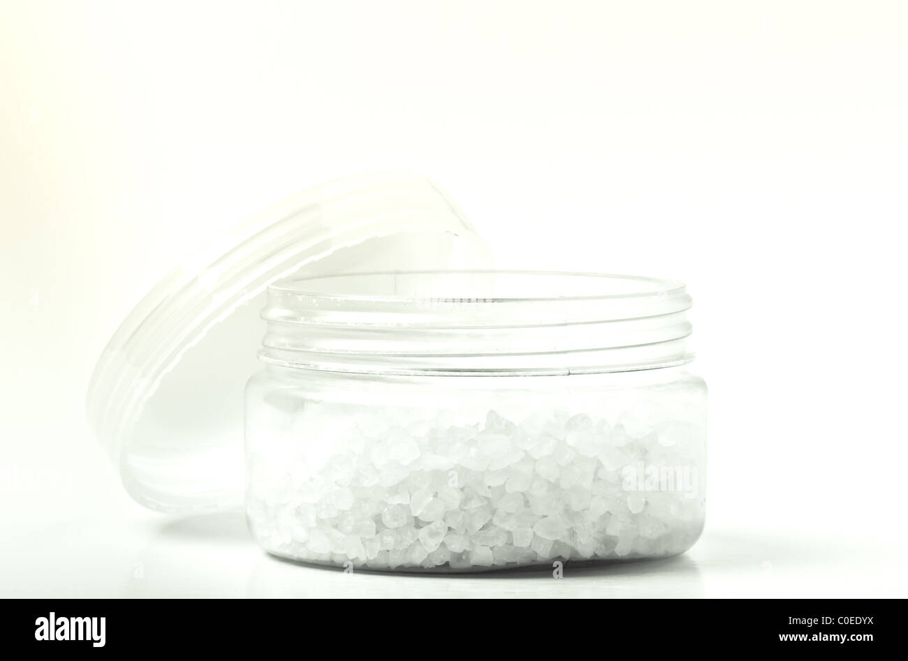 Close up of natural bath salt crystals from low perspective. Stock Photo