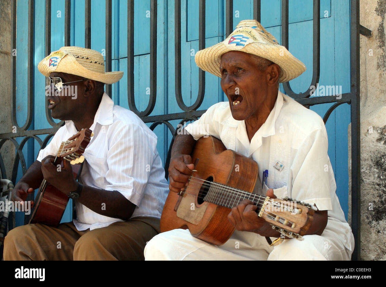 Guitar players from the Los Mambises street band. Stock Photo