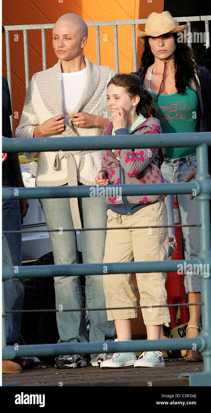 Cameron Diaz and Abigail Breslin sporting a bald head on the film set of her latest picture 'My