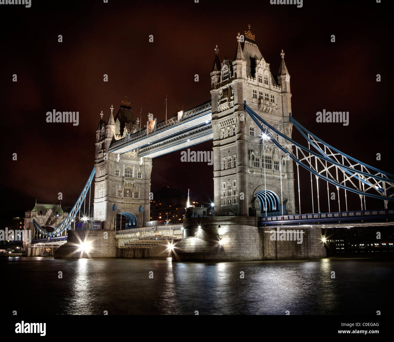 Tower Bridge in London at night Stock Photo