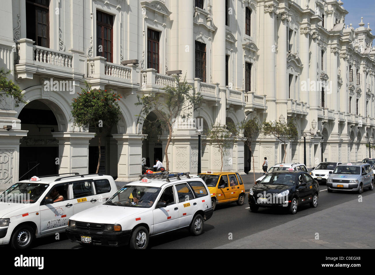 street scene taxis Saint Martin Square Lima Peru South America Stock Photo