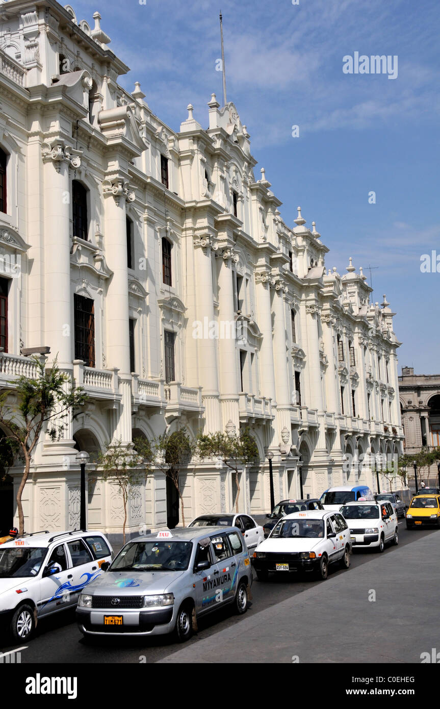 street scene taxis Saint Martin Square Lima Peru South America Stock Photo