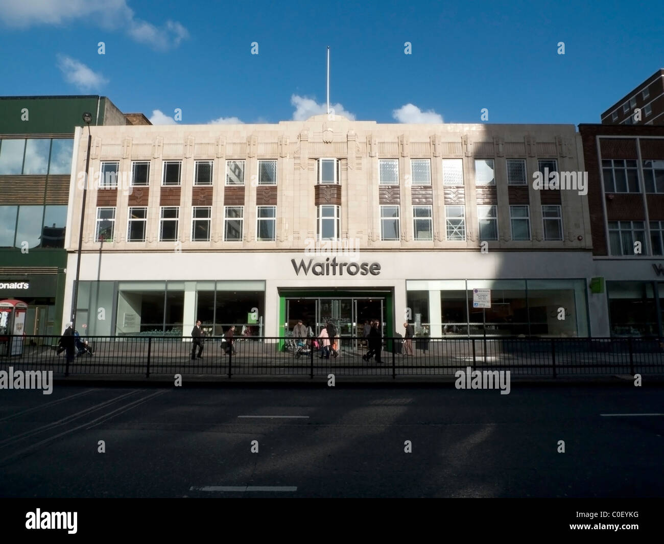 Exterior of Waitrose Supermarket storefront and pedestrians on Edgware Road London England UK KATHY DEWITT Stock Photo