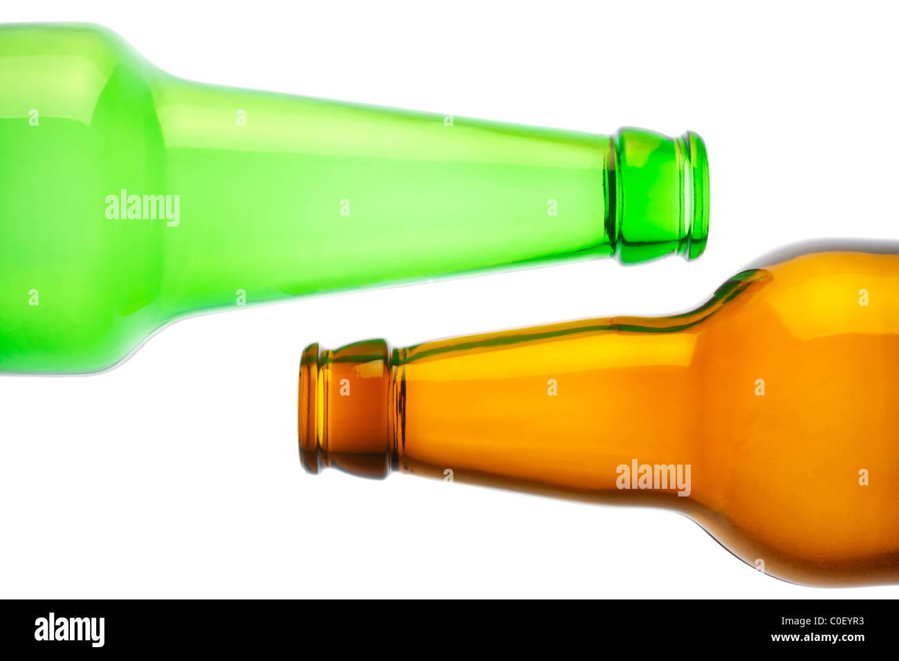 Empty beer bottles isolated on white background Stock Photo