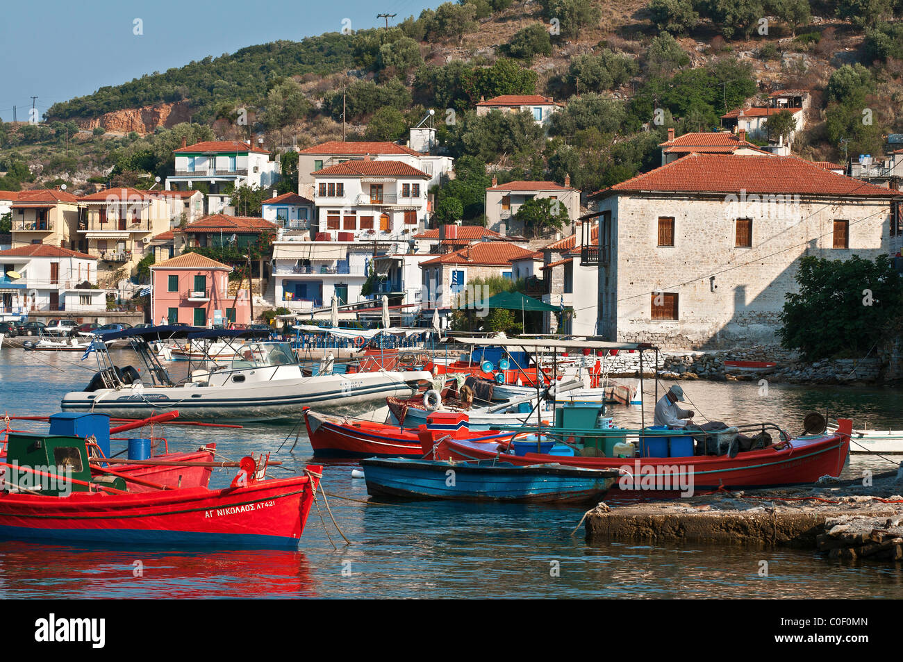 View across the harbour at Agia Kyriaki on the Pelion Peninsula, Greece Stock Photo