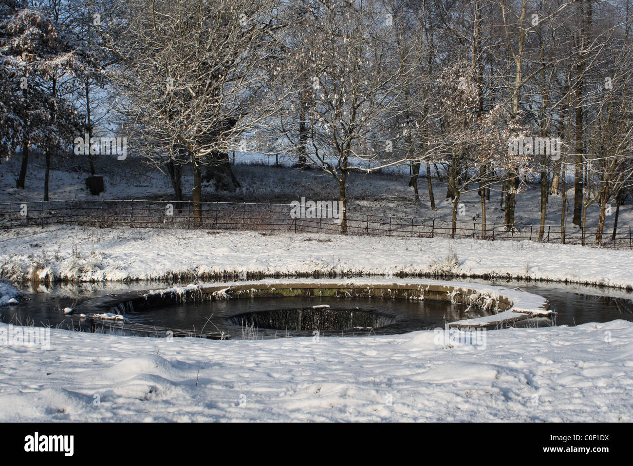 The cup and saucer in winter at Erddig Park Near Wrexham Stock Photo ...