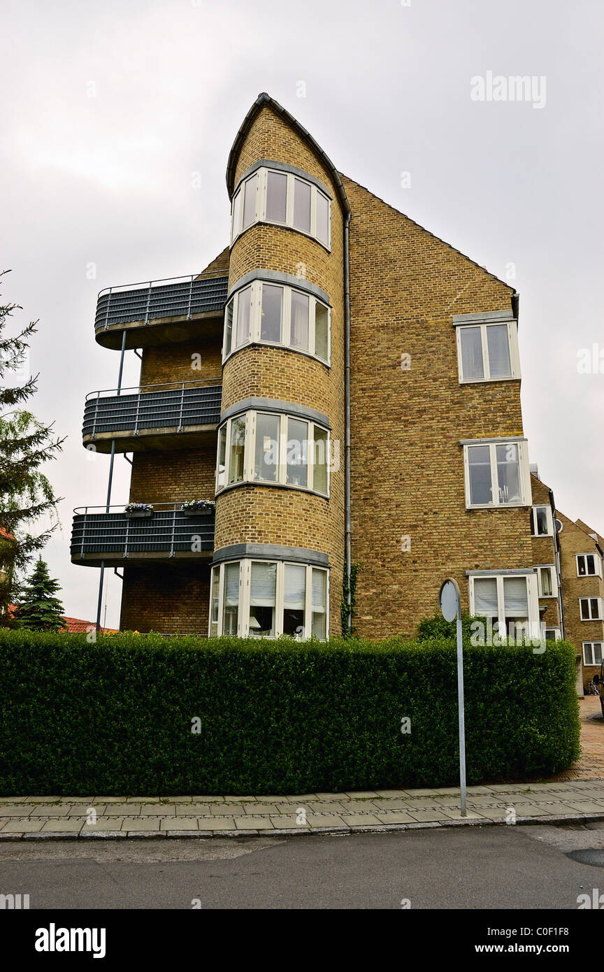 The corner apartments in a modern apartment block of danish design